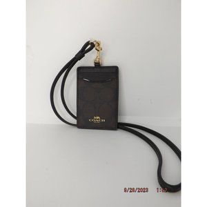 Coach ID Lanyard In Signature Canvas - Brown/Black NWT - 63274